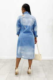 Fashion Denim Long Sleeve Holes Long Coat GQDH 932