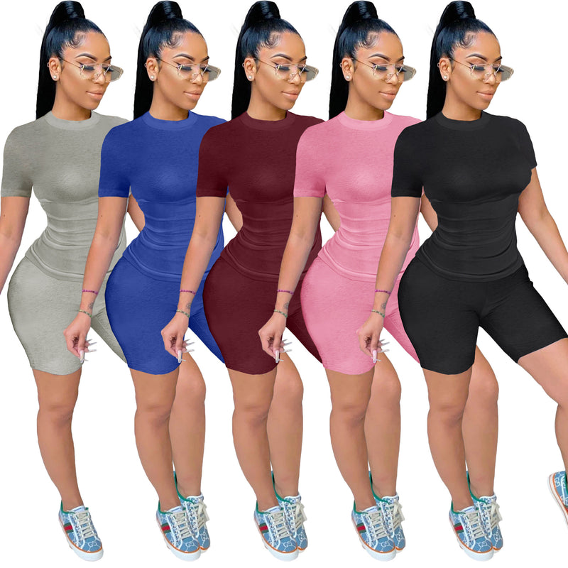 Solid T Shirt And Shorts Two Piece Sets OMY 81024