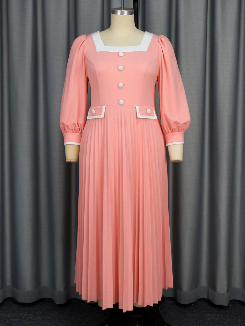 Plus Size Single Breasted Square Neck Maxi Dress GKEN AM041206
