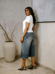 Plus Size Washed Wide Leg Seventh Jeans GYLN 0758