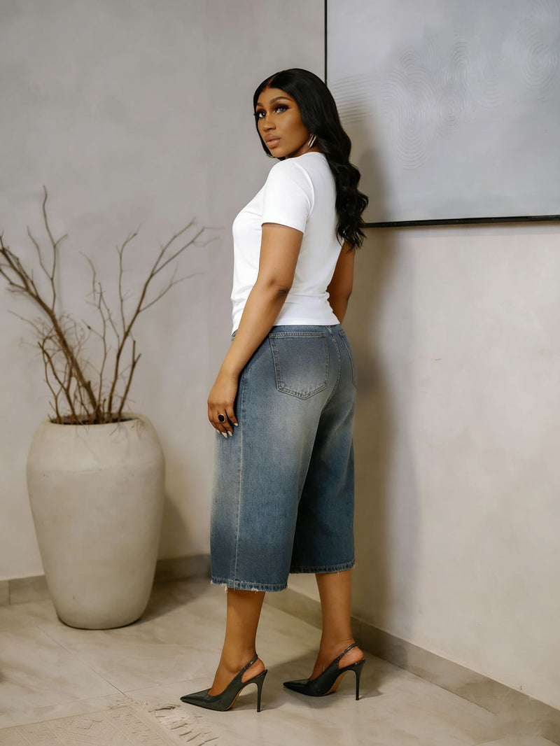 Plus Size Washed Wide Leg Seventh Jeans GYLN 0758