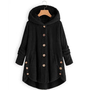 Plus Size Button Up Hooded Plush Solid Color Jacket GXHF 885236