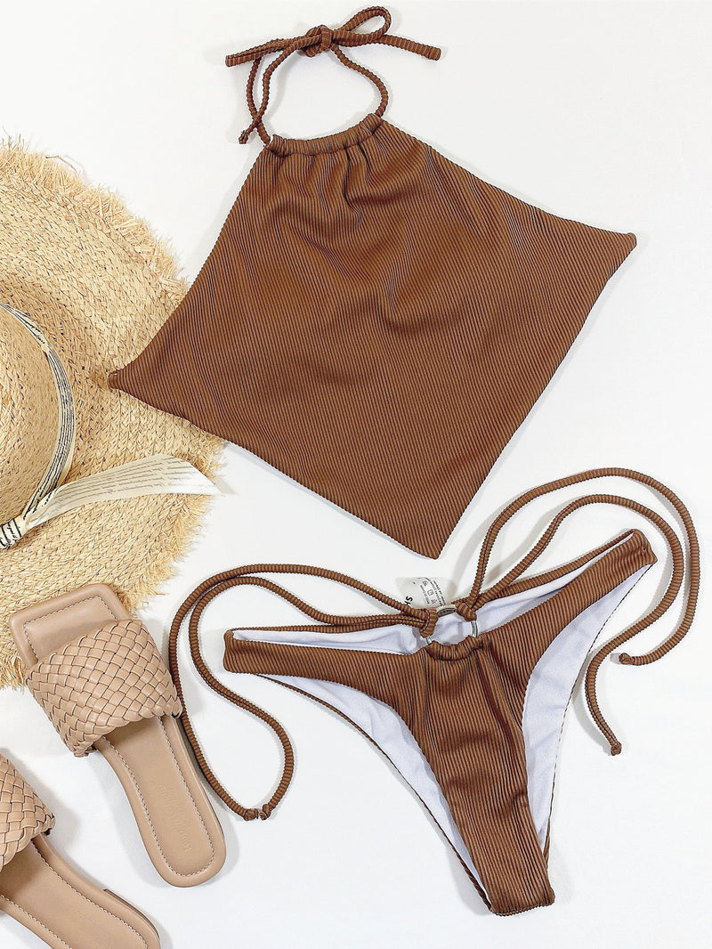 Solid Color Tie Up Sexy Swimsuit Two Pieces CSYZ B391Q