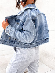 Loose Wash Raw Edge Denim Coats GYAN 8960
