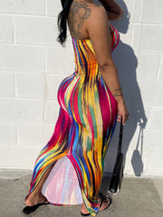 Print Slim Wrap Chest Maxi Dress BMF HY009