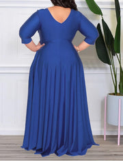 Plus Size Long Sleeve V Neck Maxi Dress GAWE 6455