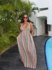 Colorful Stripe Print Tie Up Maxi Dress SFY 750