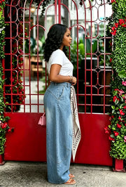 Plus Size Washed Straight Jeans With Square Scarf GYLN 5699