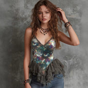 Sexy V Neck Mesh Patchwork Tank Tops GWDS 260210
