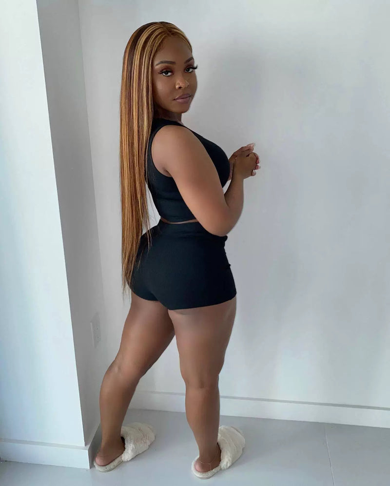 Solid Color Sleeveless Two Piece Shorts Set YD 1128