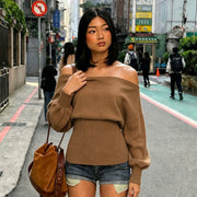 Off Shoulder Bat Sleeve Sweater GPKJ MR50396