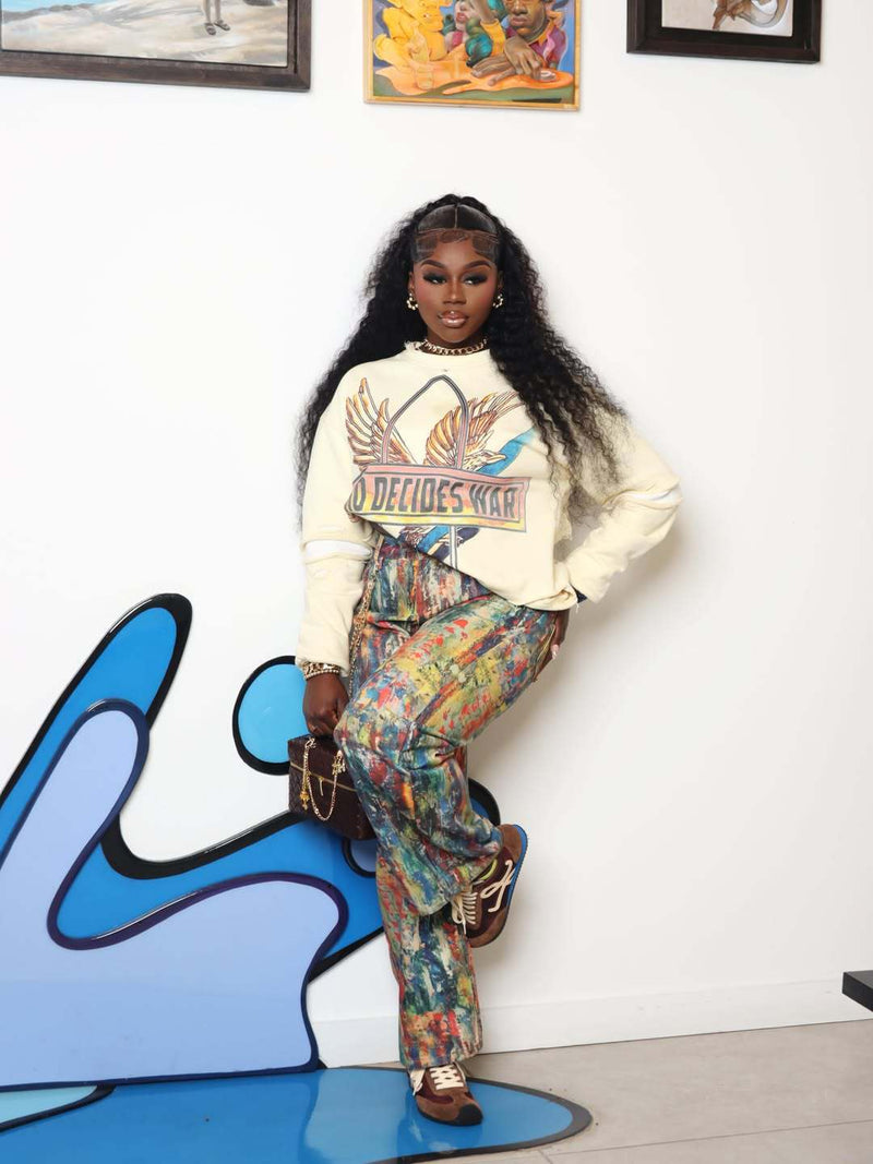 Plus Size Dyeing Printing Loose Jeans GYLN 9455