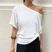 Solid Color Slash Shoulder T Shirts GPKJ MR47002