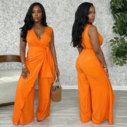 V Neck Sleeveless Solid Jumpsuit BY 7786