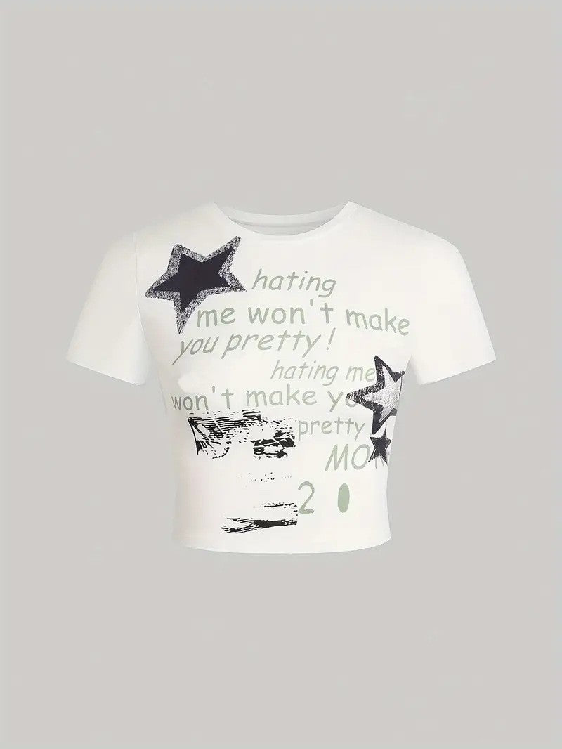 Letter Print Short Sleeve T Shirt HMYI 34223
