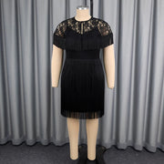 Plus Size Lace Patchwork Tassel Shawl Sling Dress 2 Piece Set GKEN AST051076