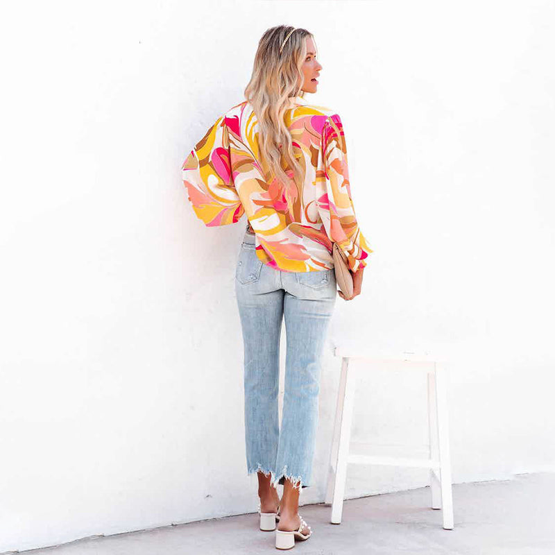 Printed Single Breasted Lantern Long Sleeve Shirt GOSD 10110