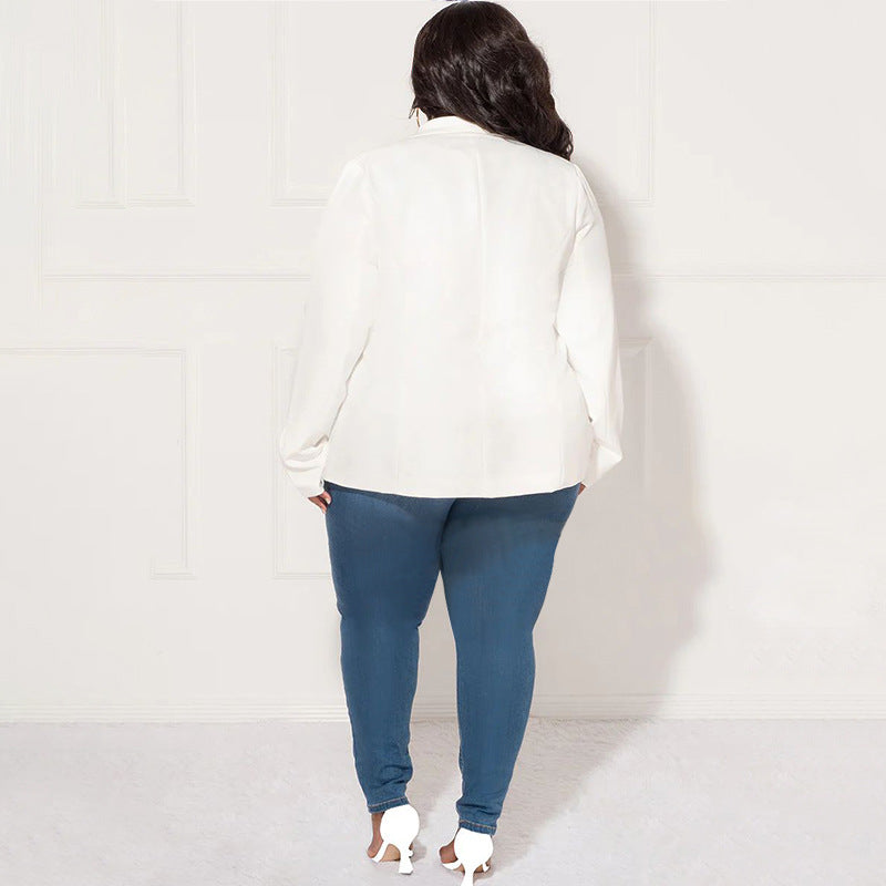 Plus Size Solid Lapel Long Sleeve Small Blazer Jacket NNWF 7899