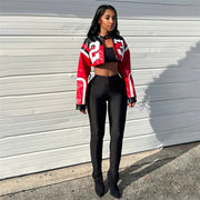 Letter Print Long Sleeve Zipper Coats GZJQ K23C37660