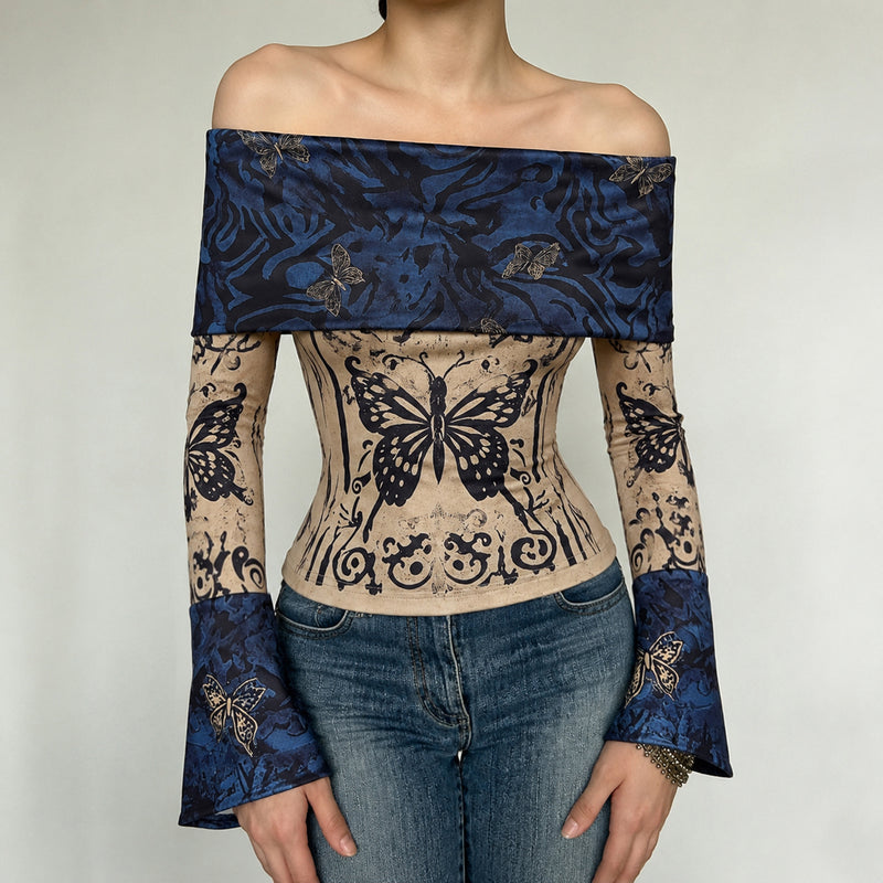 One Shoulder Butterfly Print T Shirt GPKJ MR51658