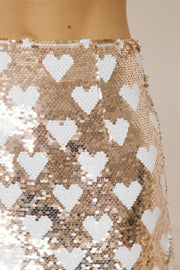 Heart Print Color Block Sequined Skirt GOLB SU4243