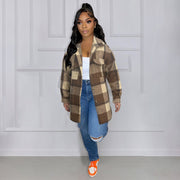 Plus Size Loose Plaid Mauney Long Sleeve Shirt Coat YIM 370