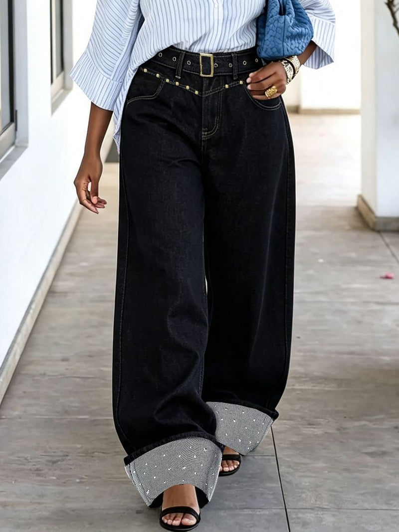 Plus Size Hot Drill Rivet Washed Jeans GYLN 3836