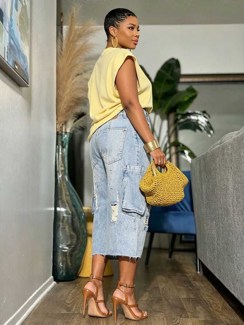 Plus Size Fashion Holes Raw Edge Seventh Jeans GYLN 0998