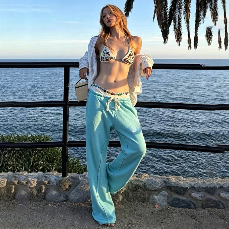 Letter Print Drawstring Sport Pants GPKJ MR49453