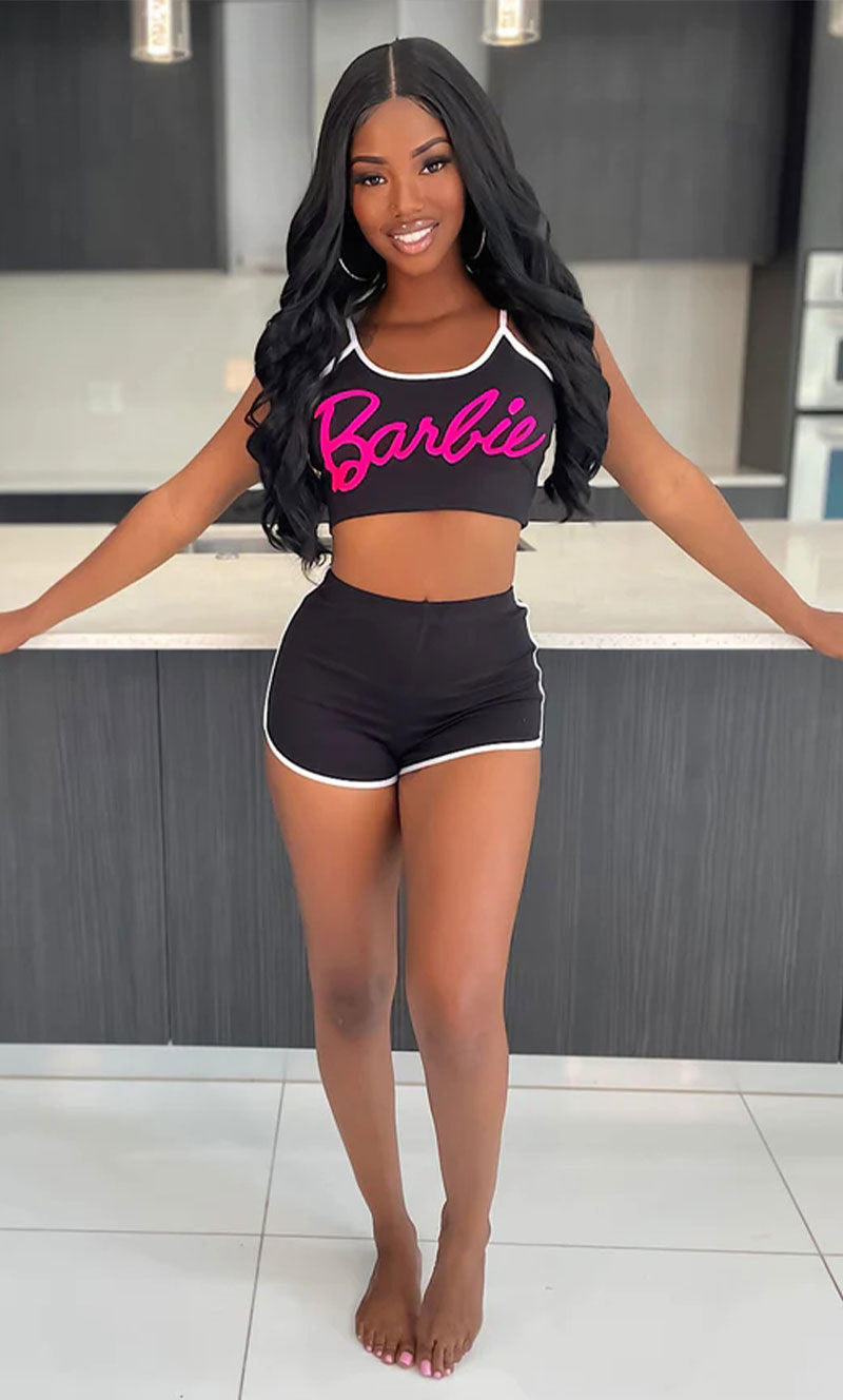 Letter Print Sling Vest And Shorts Sport 2 Piece Set XHXF 8683