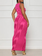 Stripe Printed Sleeveless Bodycon Dress GWDS 230516
