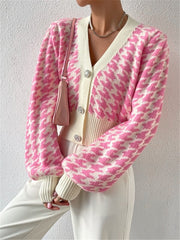 Houndstooth Patterned Knit Cardigan Coat GZYF 1087