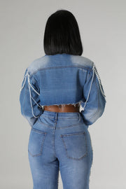 Fashion Pearl Chain Denim Jacket ORY 5277