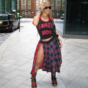 Patchwork Contrast Color Plaid Split Skirt GNZD 7993SG