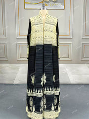 Pleated Long Sleeve Print Long Coat GZRF 602