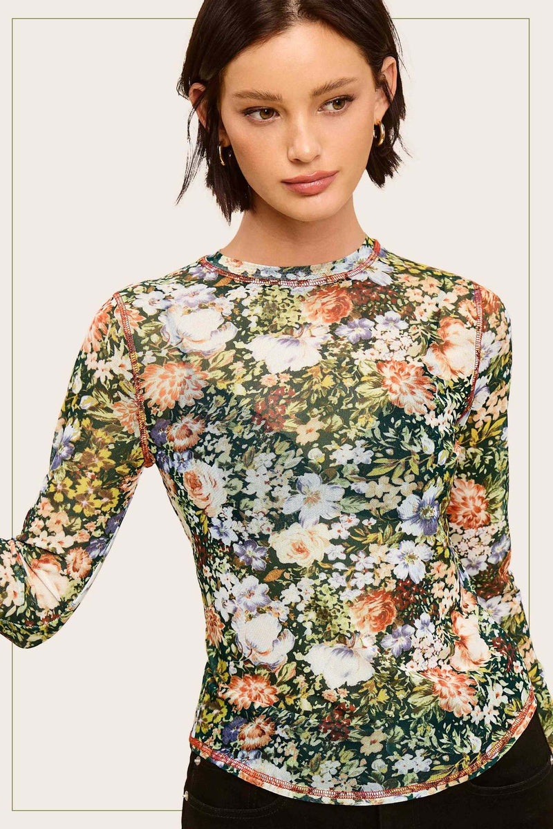 Mesh Print Long Sleeve T Shirt QYXZ 9180