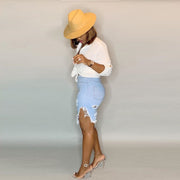 Denim Ripped Holes Half Length Jeans Pants LSD 8675