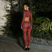 Leopard Print V Neck Tight Jumpsuit GZJQ K6Q01737A