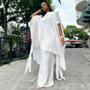Plus Size Solid Color Shawl Top Wide Leg Pants Suit NNWF 8172