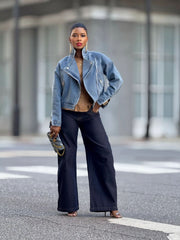 Lapel Zipper Denim Coats GYLN 9150