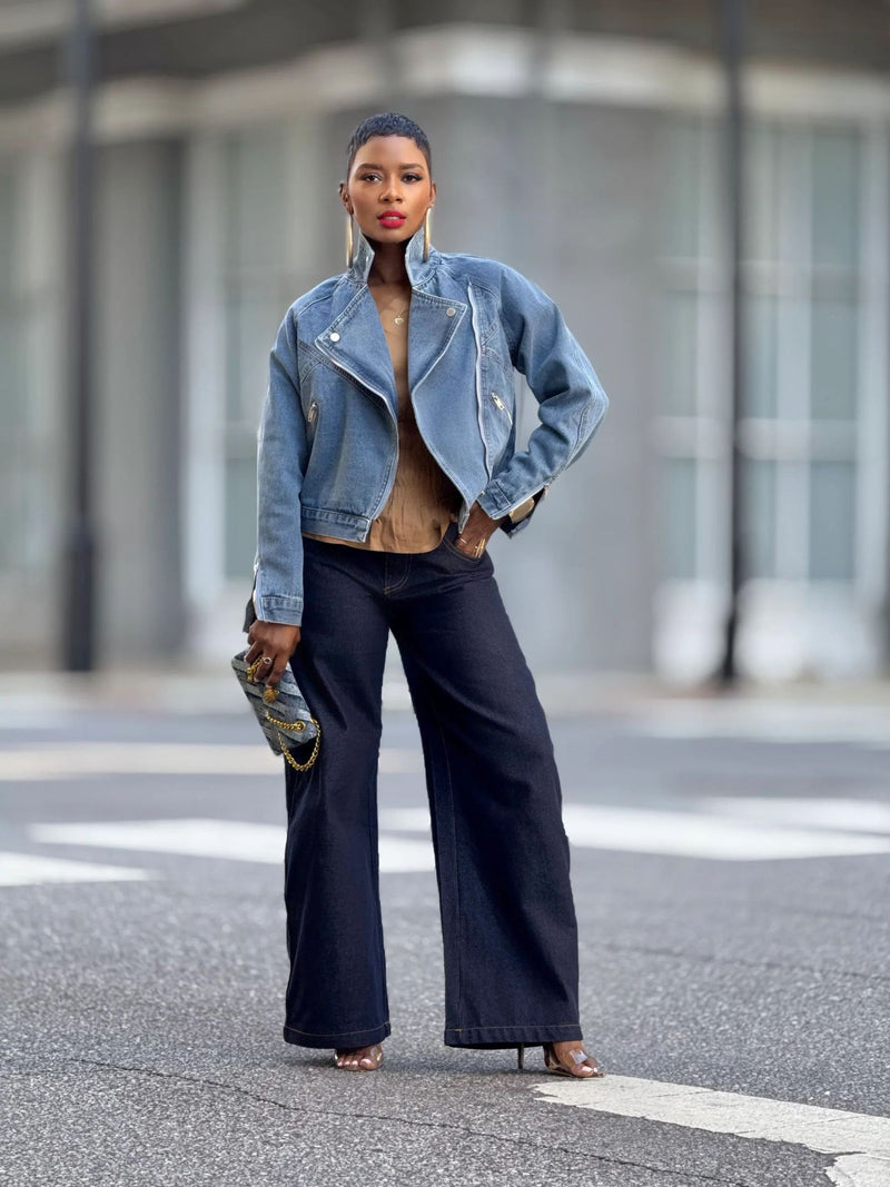 Lapel Zipper Denim Coats GYLN 9150