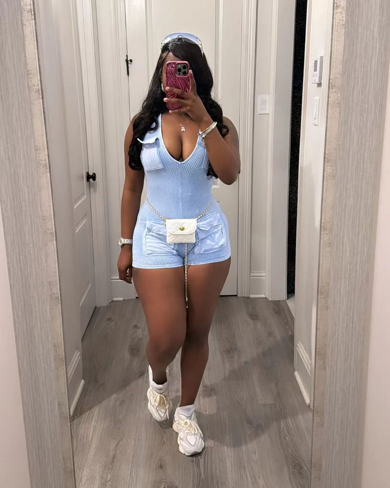 Casual V Neck Sleeveless Romper TR 1313