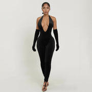 Halterneck Tie Up Backless Slim Jumpsuit MXBF J25JP466