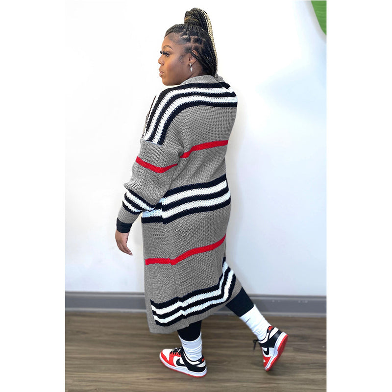 Plus Size Stripe Knits Long Coats QYXZ 9100
