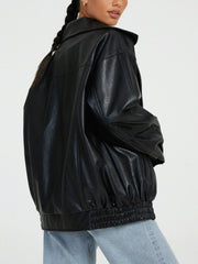 Lapel PU Leather Jacket Coats HHMY M3566