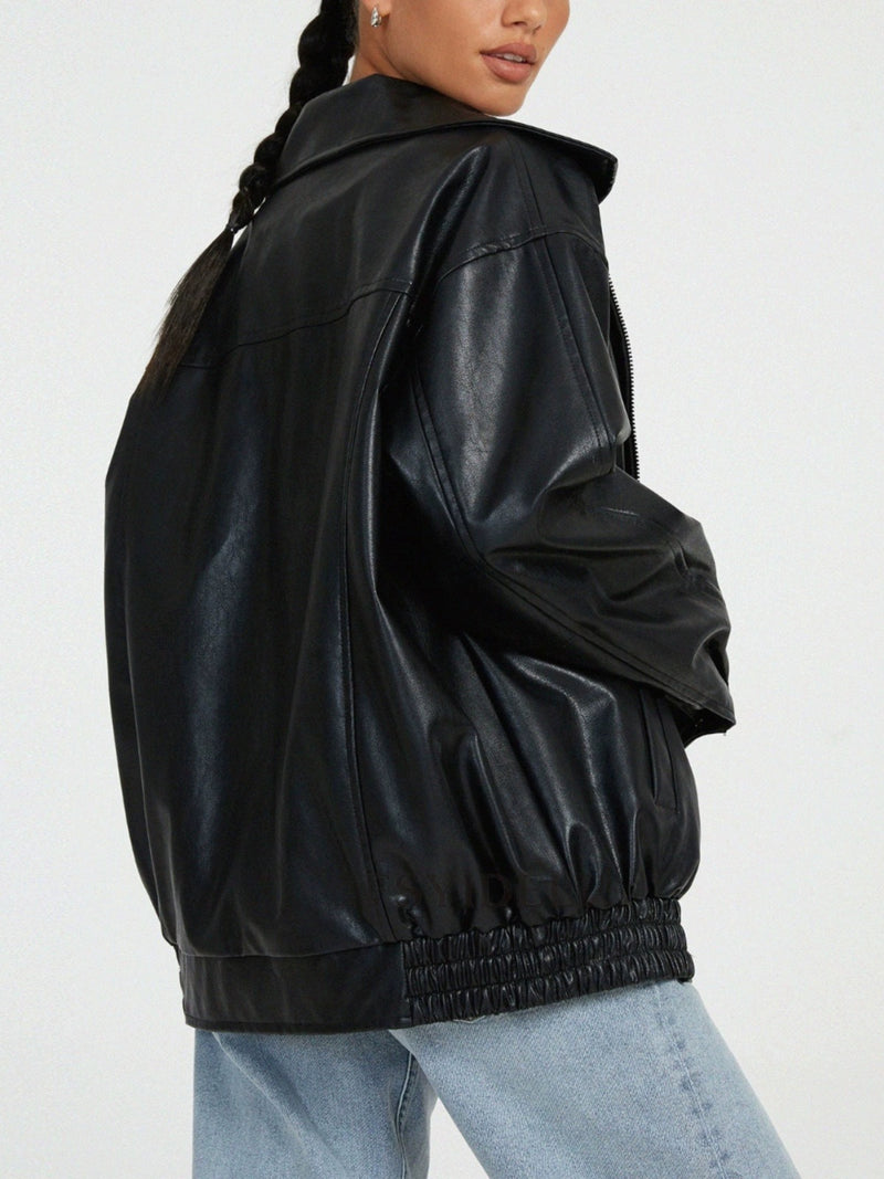 Lapel PU Leather Jacket Coats HHMY M3566