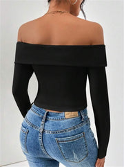 Off Shoulder Solid Color T Shirt GZYF 1011