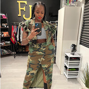 Camouflage Printed Ruffle Sleeve Jacket GNZD 9151TD