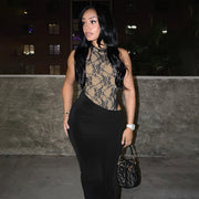 Lace Patchwork Sleeveless Maxi Dress GSZM D26DS244