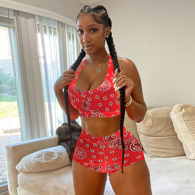 Casual Print Sleeveless Shorts Two Piece Set WSYF 5965